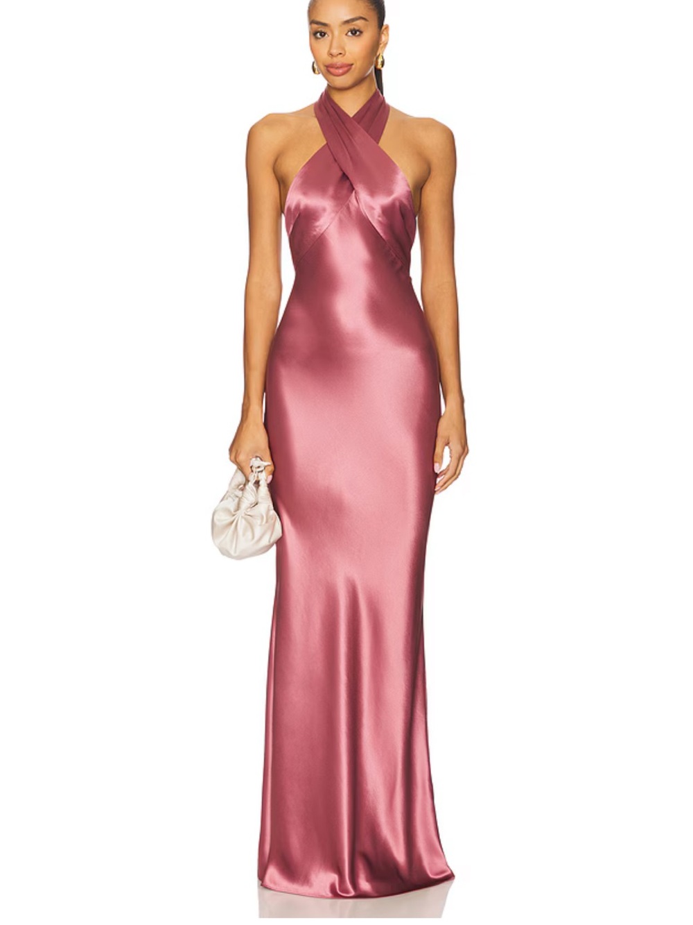 Retrofete Dusty Rose Satin Halter Backless Gown
